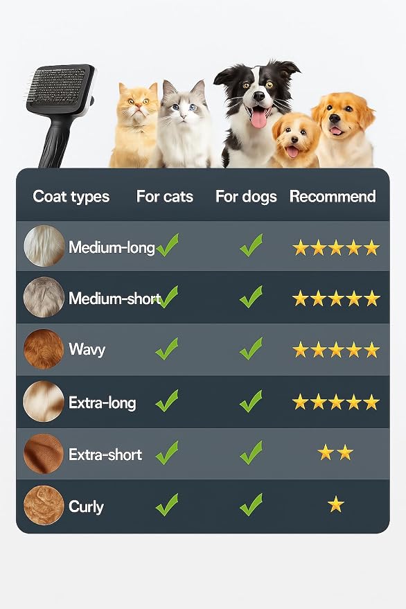 Self-Cleaning Slicker Brush, Dog Cat Bunny Pet Grooming Shedding Brush, Easy to Remove Loose Undercoat, Pet Massaging Tool Suitable for Pets with Long or Short Hair (Black)