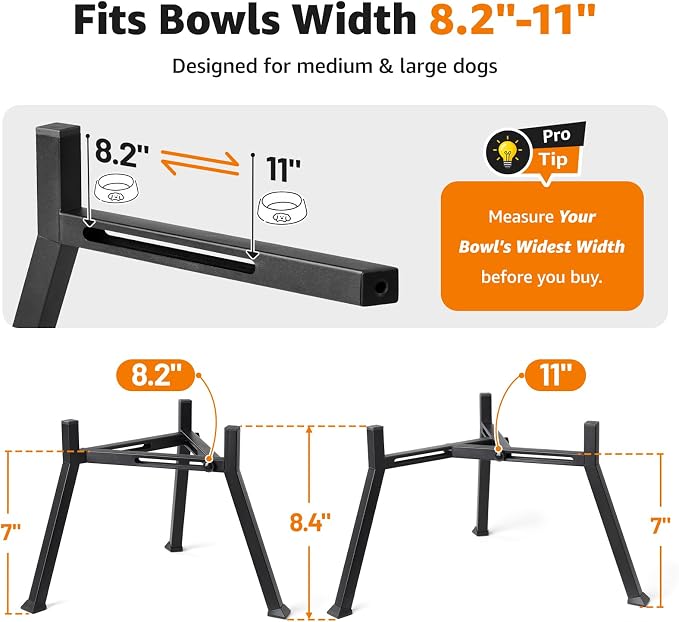 LOOBANI Elevated Dog Bowl Stand Adjustable 8.2"-11" Width for Large Seniors | for Senior & Arthritic Dogs, Reduces Neck Strain, Non-Slip Rubber Feet, Rust-Proof Stand, Easy Clean