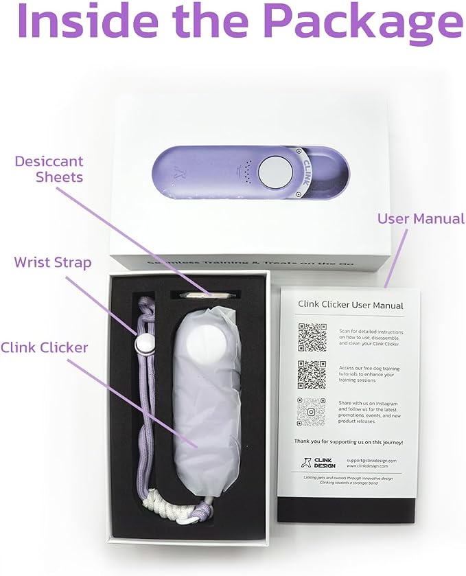 Clink Design Dog Training Clicker & Dog Clicker with Treat Storage, Purple | Clicker Dog Trainer, Compact Dog Clicker for Puppy Training or Cat Clicker, 2.36 oz