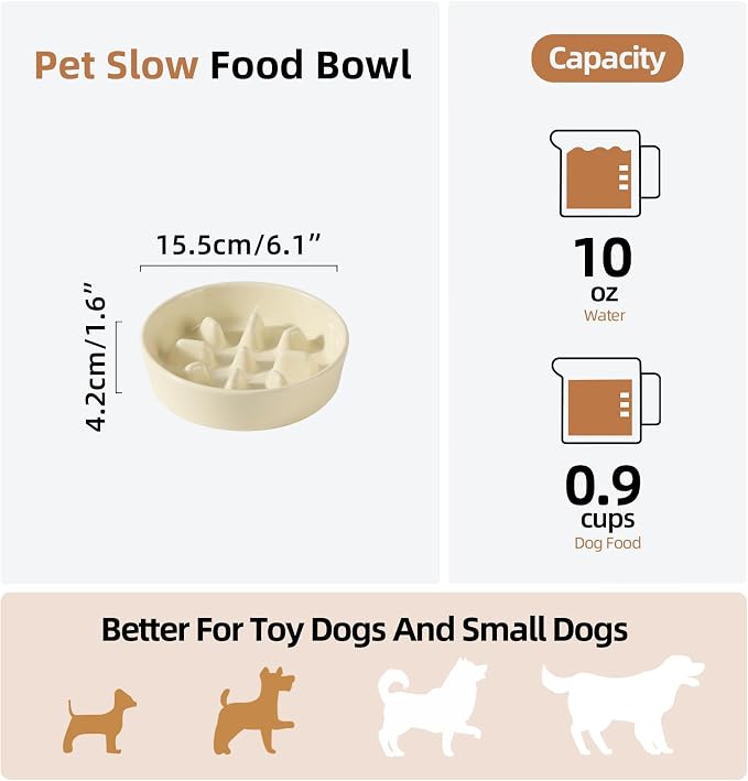 Havniva Ceramic Slow Feeder Dog Bowls, 0.9 Cups Dog Bowl Slow Feeding for Small Breed, 6.1inch Puzzle Dog Food Bowl Slow Feeder Non-Slip Anti-Gulping and Anti-Choking Reduces Bloating