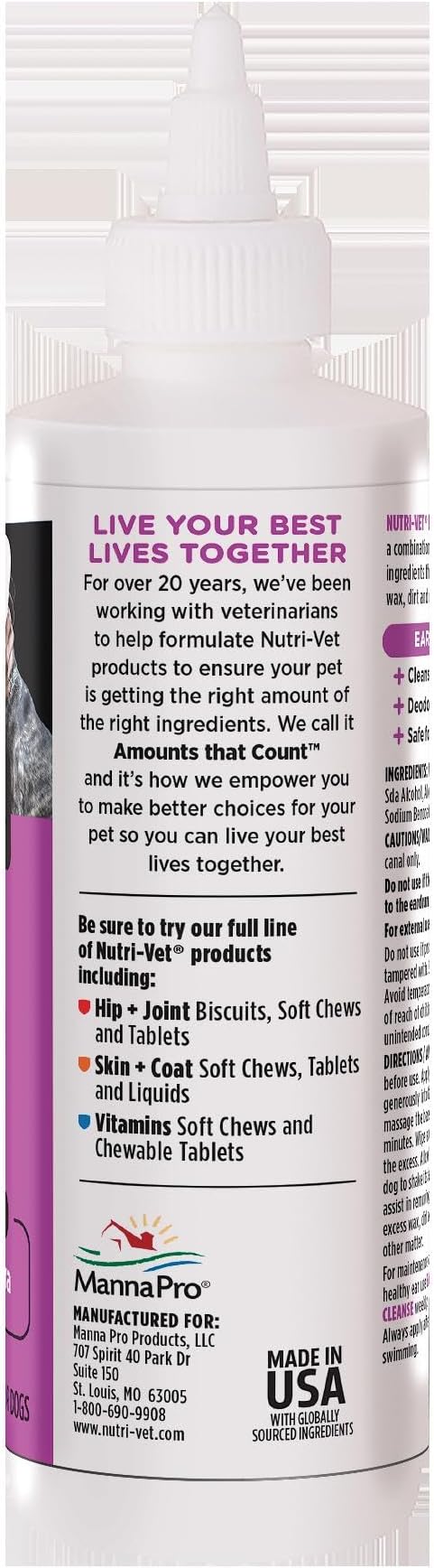 Nutri-Vet Ear Cleanse for Dogs, Liquid Ear Cleanser with Soothing Aloe & Salicylic Acid, Removes & Cleans Wax,Dirt,and Debris,Deodorizes,and Itch Relief, Gentle Veterinarian Formulated,8oz,(Pack of 2)