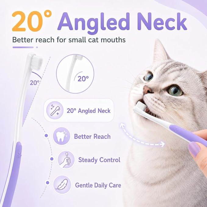 Cat Toothbrush for Cats & Kittens, Soft Bristles, Compact Head | Gentle Care for Small Mouths. Easy Daily Brushing. Gum Comfort. Calmer Bonding. Everyday Oral Routine