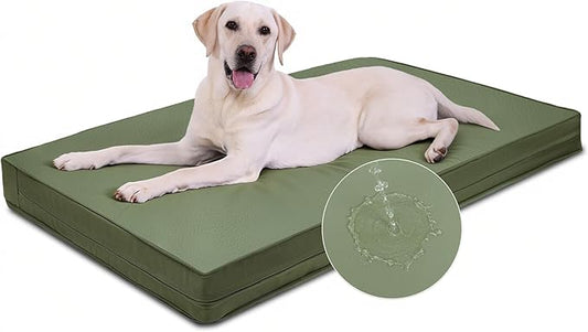 Vonabem Outdoor Dog Bed Waterproof Washable, XL Large Dogs Crate Pad 42 inch, Wipeable Leather Pet beds, Foam Anti-Slip Kennel Pads with Removable Cover Reversible, 41"x27" Green