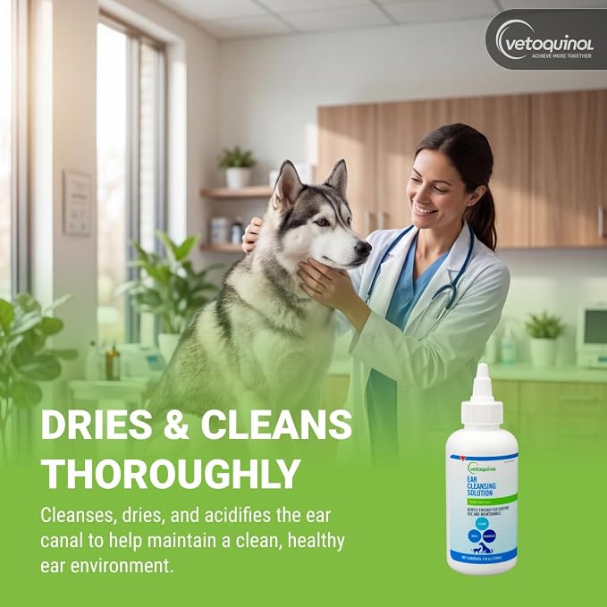 Vetoquinol Ear Cleansing Solution - Gentle Cleaner to Remove Dirt & Debris - Easy-to-Use Drops for Cats & Dogs - Support Clean and Fresh-Smelling Ears - Ideal for Routine Pet Hygiene - 4 Ounces