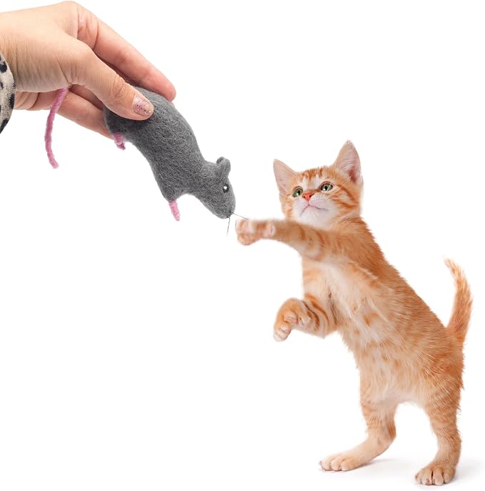Glaciart One Felt Cat Rat Toy – Soft Fuzzy Enrichment 100% Natural Wool - Interactive Catnip Play Cat Toy Set - Safe for Pets, Non-AZO Colored Dyes