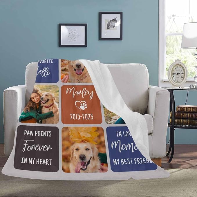 Artsadd Pet Memorial Gifts for Dogs Cats-Personalized Dog Memorial Blanket with Photos and Name-in Loving Memory Gifts for Loved Ones Lost-Custom Remembrance Gifts Blankets for Pets Lover