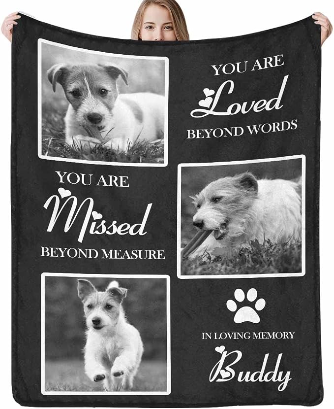 Artsadd Custom Memorial Blanket with Photos and Name-in Loving Memory Gifts Personalized for Loved Ones Lost-Remembrance Blankets for Dogs Cats Pets Lover-Black