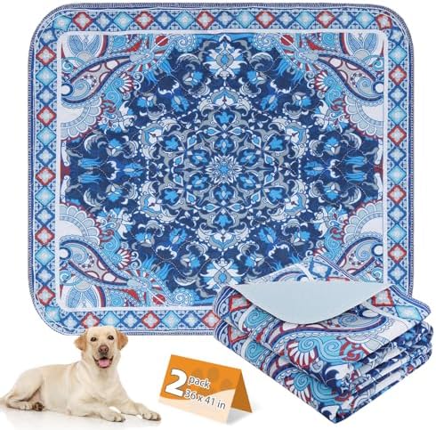 KOOLTAIL Washable Pee Pads for Dogs, 2 Pack Super Absorbent Reusable Puppy Training Pads Waterproof, Nonslip and Leak-Proof Dog Pee Pads, Large Pet Mats Whelping Pads for Floor, Crate, Couch 36"x41"