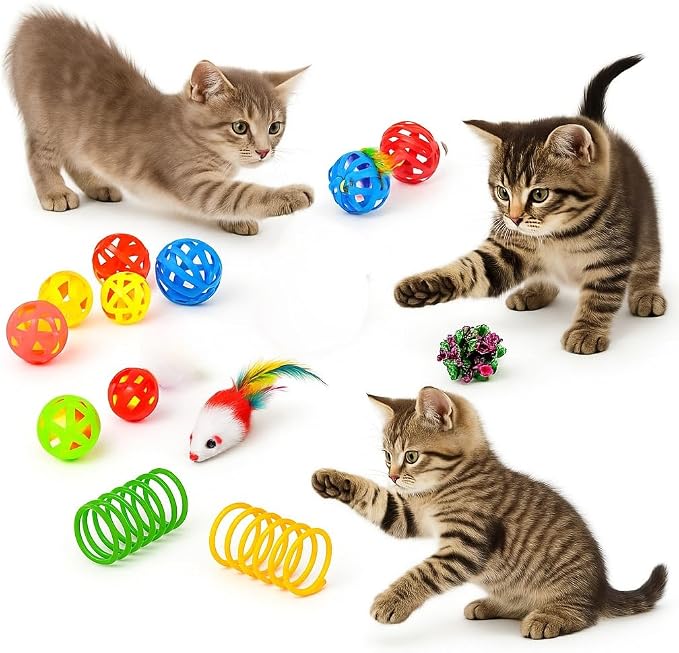 Cat Tunnel Toy Set for Indoor Cats – 20 Pcs Collapsible Cat Tunnels & Tubes, Interactive Feather Wand, Balls, Toys for Kitten and Large Adult Cats