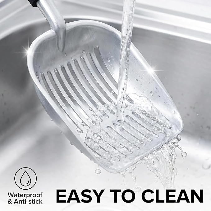 Full Metal Cat Litter Scoop with Holder, Stainless Steel Cat Litter Scooper Holder, Aluminum Kitty Scoop Captures All Clumps, Heavy Duty Kitty Metal Scooper with Non-Slip Handle