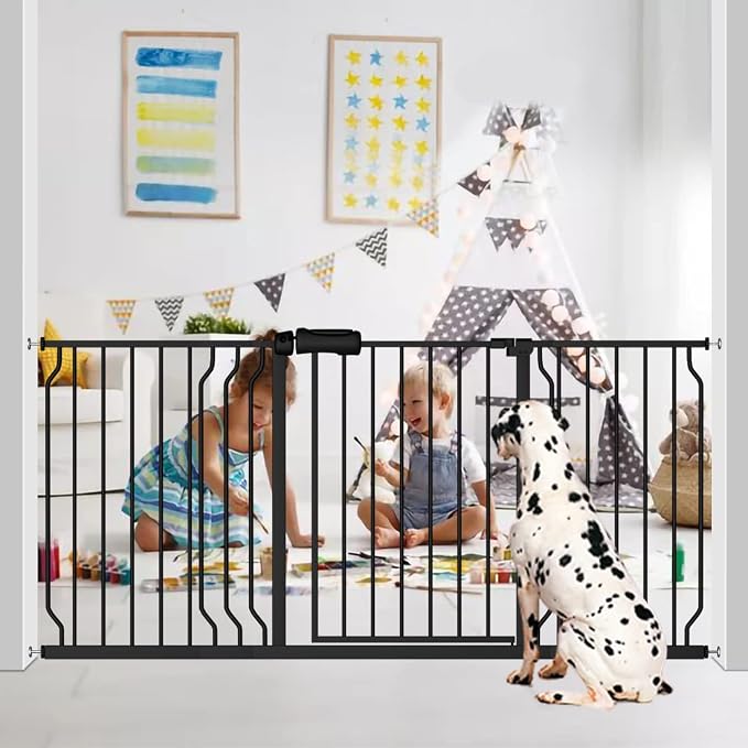 Fairy Baby Extra Wide Baby Gate Black 53-57.5 Inch Wide, Walk Through Pressure Mounted No Drill for Doorways, Long and Large Tension Gate for Pet and Kids