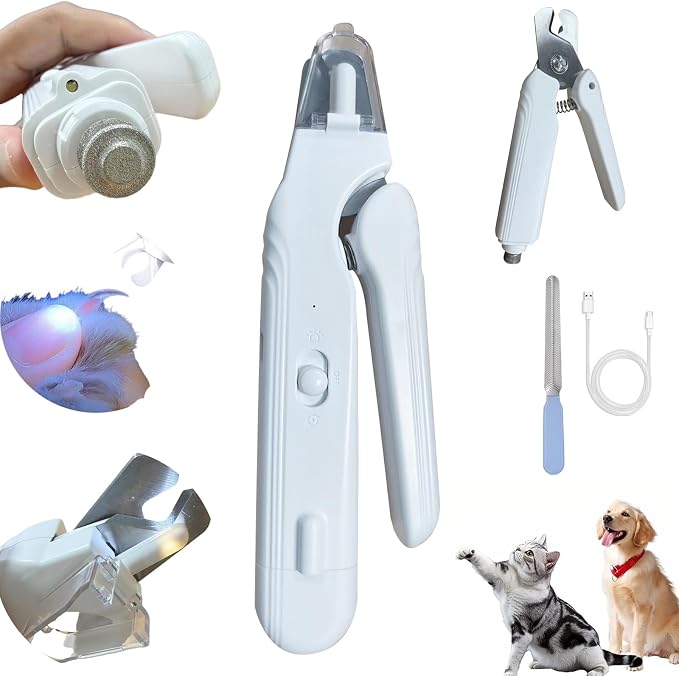 2 in 1 Pet Nail Clippers and Grinder with 2 Led Lights for Dogs Cats Birds Hamster Nail Claw Trimmer Rechargeable Low Noise Dog Nail Clippers and Grinder Quick Sensor