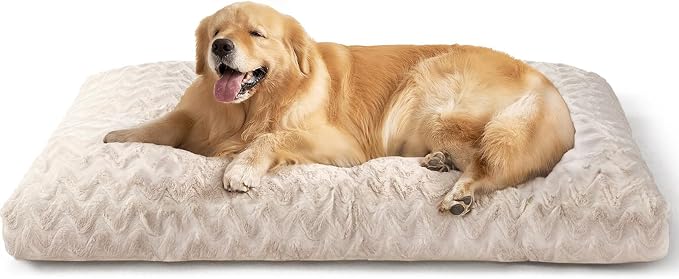 EHEYCIGA Washable XL Dog Bed for Crate 41x27 Inch, Kennel Pad for Extra Large Dogs Up to 65 lbs, Plush and Comfy Pet Sleeping Mat, Beige