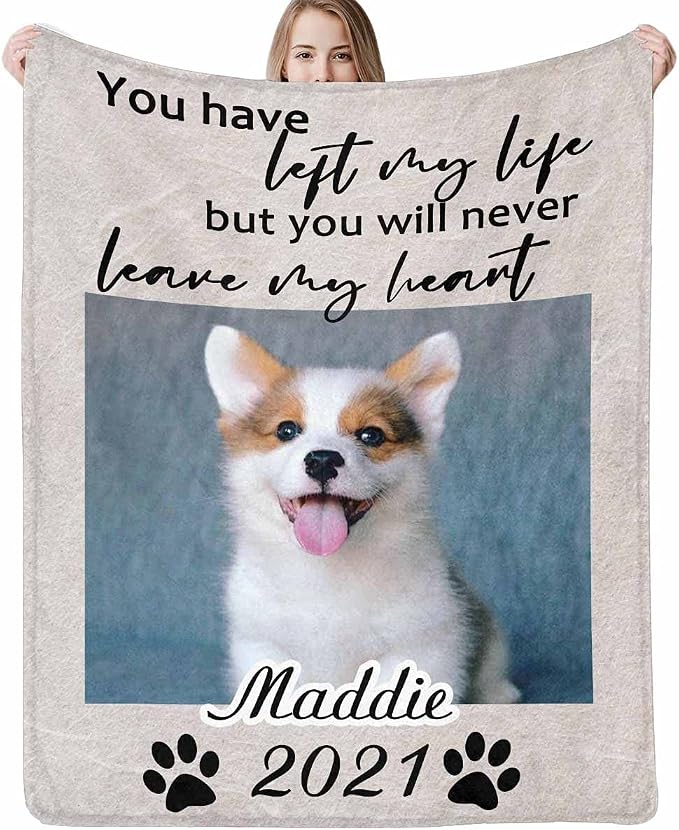Custom Photo Blanket Best Memorial for Your Pets - Personalized Cozy Fleece Throws Blanket with Picture Upload for Dogs Cats Family Friends