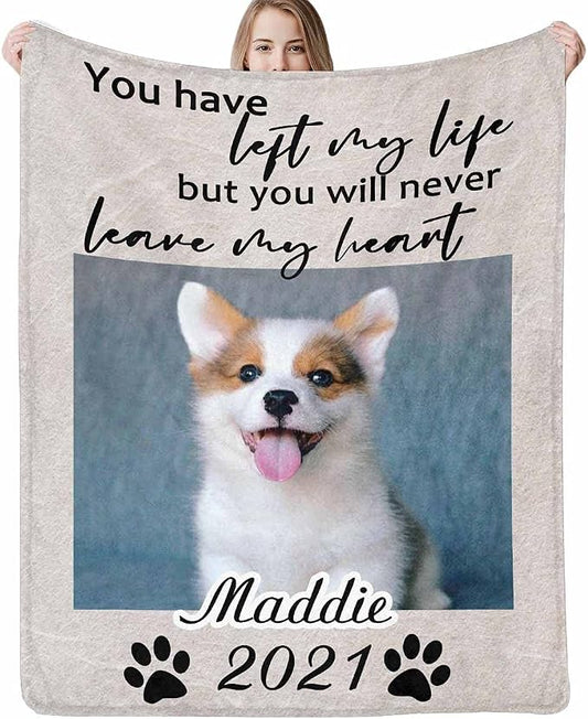 Custom Photo Blanket Best Memorial for Your Pets - Personalized Cozy Fleece Throws Blanket with Picture Upload for Dogs Cats Family Friends