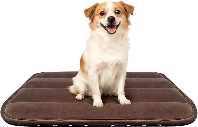 Dog Bed Mat, Reversible Dog Crate Pad with Washable Kennel Mat and Soft Foam, Flat Pet Bed for Dogs & Cats, for Crates Carriers & Travel (Dark Brown, 28" L*16" W*1.5" Th)