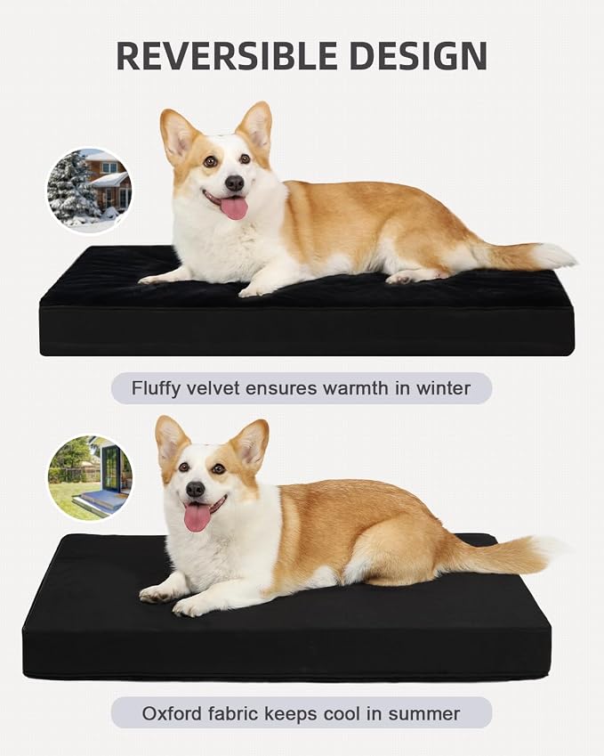 KSIIA Orthopedic Dog Bed for Medium Dogs with Waterproof Lining,Black,29x18 | Deluxe Soft Plush Dog Crate Bed, Washable Pet Mat with Removable Cover & Egg Crate Foam for Medium Dogs Sleeping & Relaxing