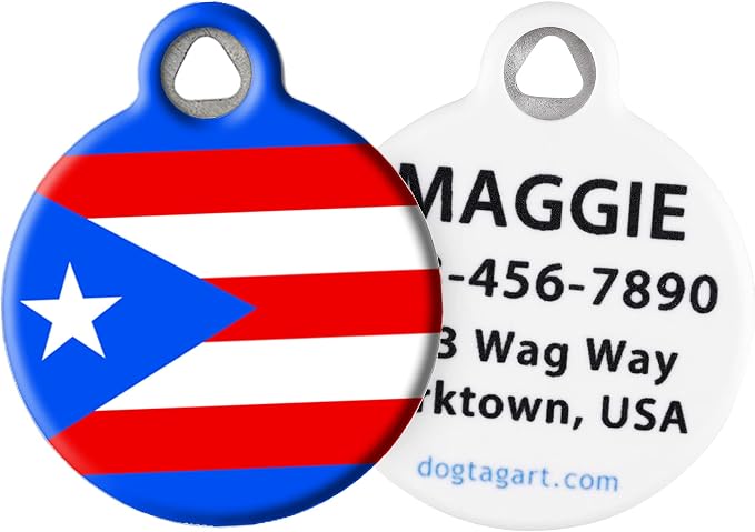Puerto Rican Flag Pet ID Tag for Dogs and Cats - Dog Tag Art - Large Size