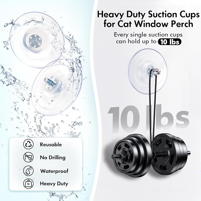 AMOSIJOY 4 Pack Cat Window Perch Strong Replacement Suction Cups with Screw | Extra Strong Adhesive, Reusable and Removable, Suitable for Cordless & Foldable Cat window perch