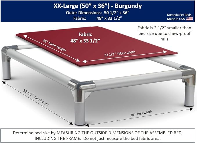 Kuranda Replacement Fabric - XX-Large - 50" x 36" - Cordura Nylon Canvas - Burgundy