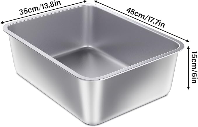 Stainless Steel Litter Box, 17.7"x13.8"x6" Medium to Large Metal Litter Box for Kitty/Cat/Rabbits, Easy to Clean, Non Stick Litterbox No Smell for Adult Cats