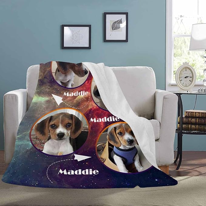 Custom Photo Blanket Best Memorial for Your Pets - Personalized Cozy Fleece Throws Blanket with Picture Upload for Dogs Cats Family Friends