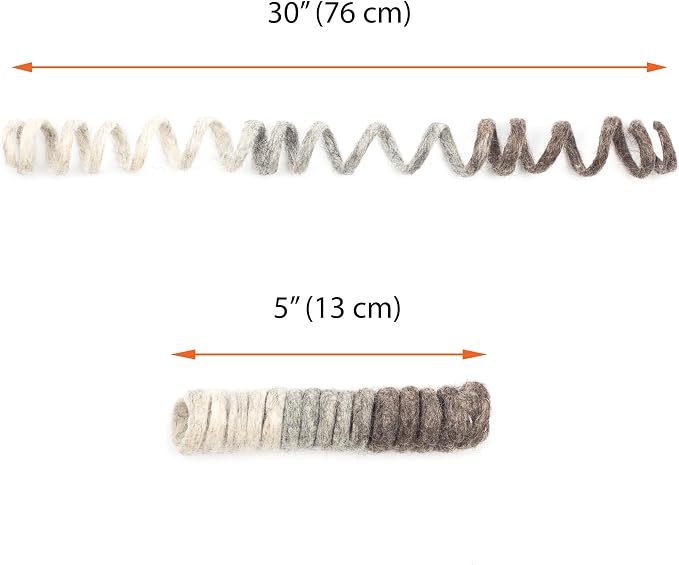 Glaciart One Felt Spring Cat Toy – 3 Pcs Soft Fuzzy Enrichment 100% Natural Wool - Interactive Stretchable Play Cat Toy Set - Safe for Pets, Non-AZO Colored Dyes - 30” Long