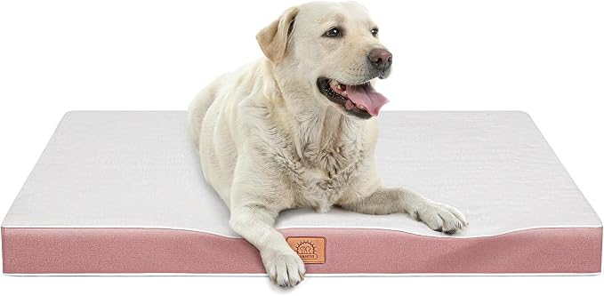 Sunheir Extra Large Orthopedic Dog Bed, Jumbo Waterproof Pet Bed Mat, Pink | Removable Machine Washable Cover, Thick Egg Crate Foam Support, Easy-Clean, Anti-Slip Bottom, Soft Dog Crate Bed 47.5"X29"X4"
