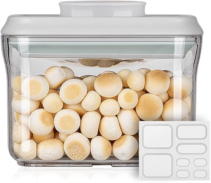 Airtight Food Storage Container - 0.32 QT （380ml Small Pop Up Food Containers With Lids, Bpa Free Stackable Container for Sugar Tea Candy- 8 Labels - Clear