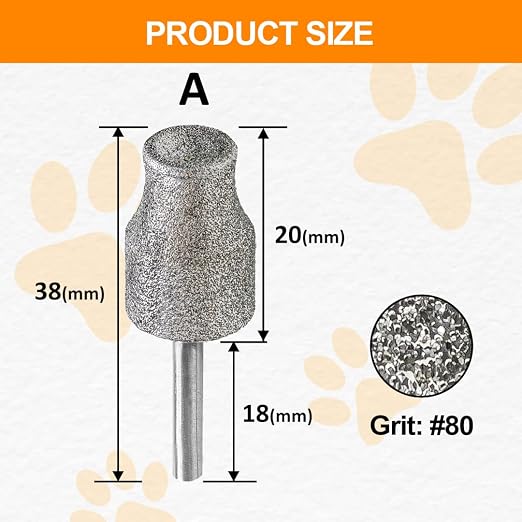 Diamond Rotary Pet Nail Grinder Bits Dog Nail Grinder Replacement Head - 1/8" Replacement Grinder Wheel for Animals Nail Care(A)