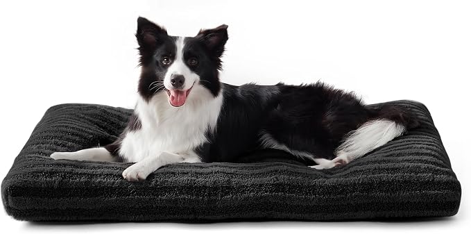 FURTIME Washable Dog Bed Large Sized Dogs, Deluxe Medium Dog Crate Beds | Comfy Fluffy Kennel Pad Anti-Slip Pet Sleeping Mat, Machine Washable Dogs Pillow, 35"x23"x3.5", Black