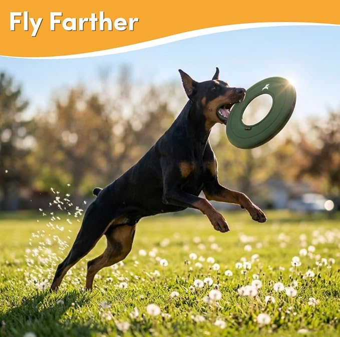 OllyDog Super Flyer Dog Flying Disc – Floating Fetch Toy for Water Play, Soft Eco-Friendly Recycled Fabric, Gentle on Teeth, 11" for Medium & Large Dogs (Winter Moss, 11")