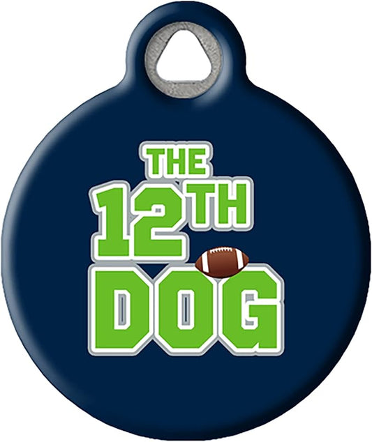 The 12th Dog Seattle Football Sports-Themed Pet ID Tag for Dogs, Silent Polymer Coated Dog Tag - Small .875" Diameter