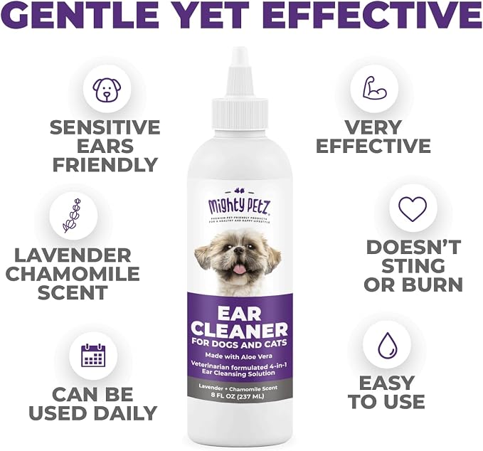 Dog Ear Cleaner – Gentle Pet Ear Wash for Routine Ear Hygiene For Dogs and Cats 8 oz