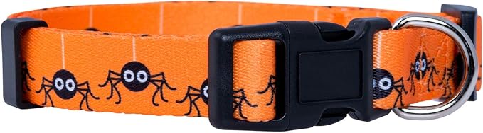 Native Pup Halloween Dog Collar- Spooky Fall Themed Horror Costume Collars- Skull, Pumpkin, Ghost, Bat, Witch, Candy Corn, Spider- Adjustable for Small, Medium, Large Breeds (Large, Spiders)