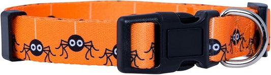 Native Pup Halloween Dog Collar- Spooky Fall Themed Horror Costume Collars- Skull, Pumpkin, Ghost, Bat, Witch, Candy Corn, Spider- Adjustable for Small, Medium, Large Breeds (Large, Spiders)