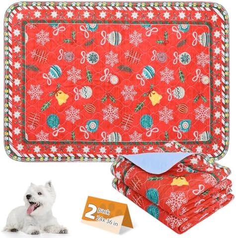 KOOLTAIL Washable Pee Pads for Dogs, 2 Pack Christmas Pet Mats, Super Absorbent Reusable Puppy Training Pads Waterproof,Nonslip Leak-Proof Dog Pee Pad,Large Whelping Pads for Floor,Crate,Couch,24"*36"
