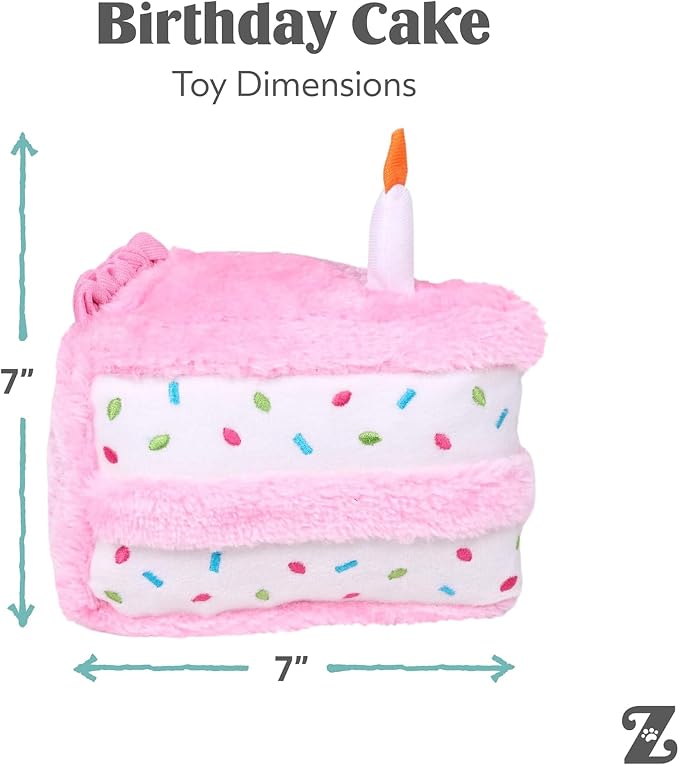 ZippyPaws Birthday Cake- Dog Squeaky Toys to Keep Them Busy, Funny Food Plush for Small, Medium, & Large Dogs, Cute Stuffed Puppy Toy, Pet Products, Gift for Dogs of All Breeds, Soft and Cuddly- Pink