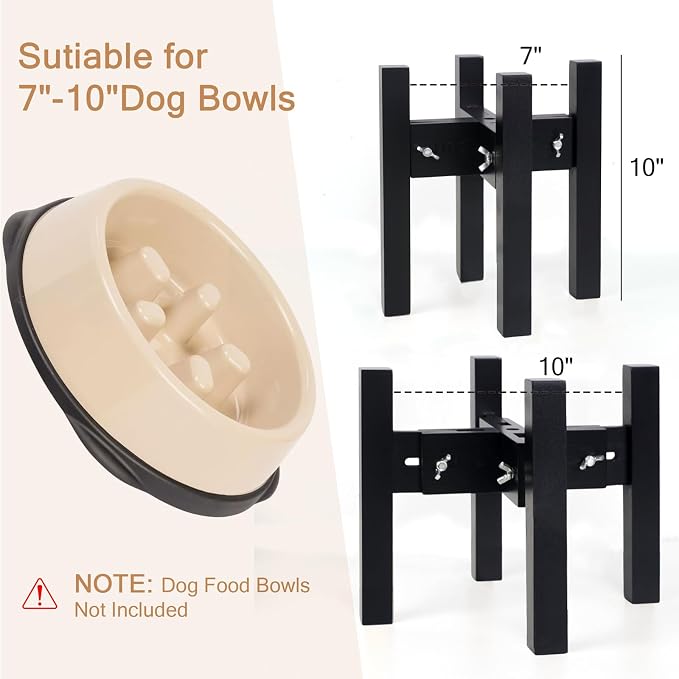 Elevated Dog Bowl Stand Adjustable Dog Food Holder 10”H Medium Black | 10” Elevated Dog Bowl Stand, Medium Dogs, Adjustable, Fits 7”-10” Bowls, Single Bowl Holder, Natural Bamboo, Classic Black