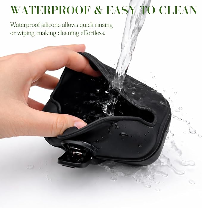 Black Silicone Dog Treat Pouch, Portable Pet Training Snack Bag with Magnetic Closure and Waist Clip for Dog Walking