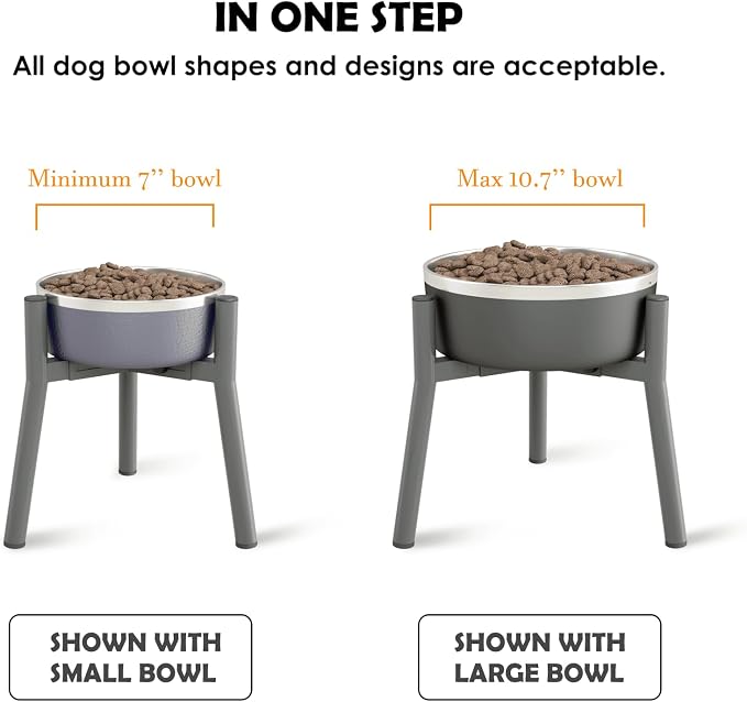 SHAINFUN Grey Metal Stand for Large Dogs, Adjustable Width Tall Elevated Bowls for 7-10.6" Dishes, Food Water Feeder, Raised Holder, 11" Tall (Bowl Not Included)