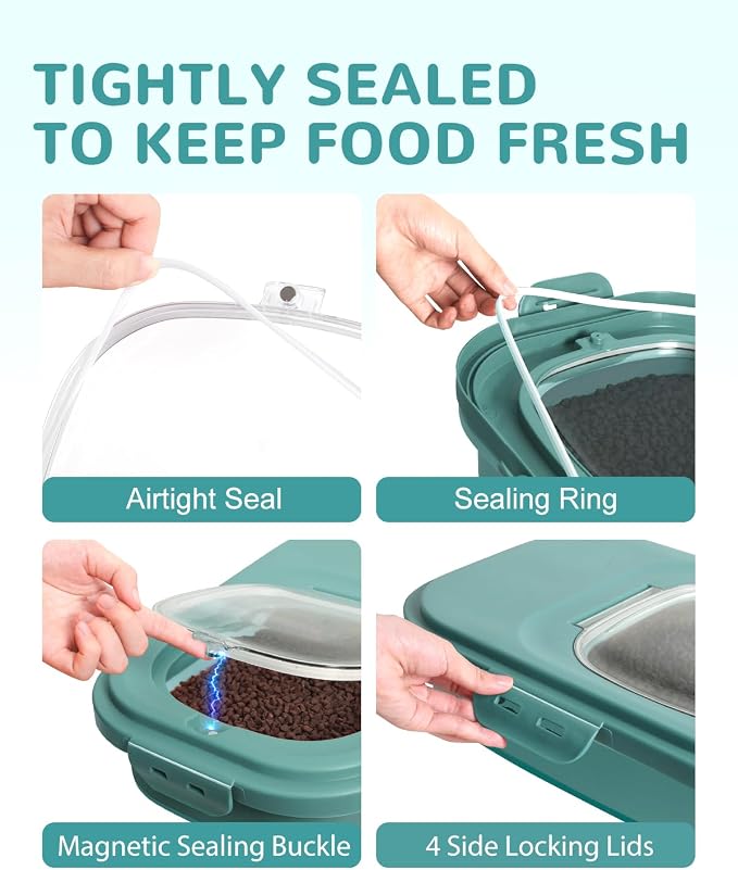20-23 Lbs Dog Food Storage Container Airtight,Collapsible Pet Food Storage | Dog Food Container with Double Airtight Seal & Magnetic Lid,Cat Food Container with Wheels for Easy Moving,Small Jar,Scoop