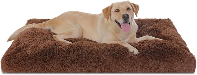 Bedfolks Waterproof Dog Crate Bed, Plush Dog Pad, 41"x27", Solid Brown | Faux Fur Plush Cover, Zippered Removable Washable Outer, Waterproof Inner Lining, Non-Slip Base, Crate Pad and Dog Pillow