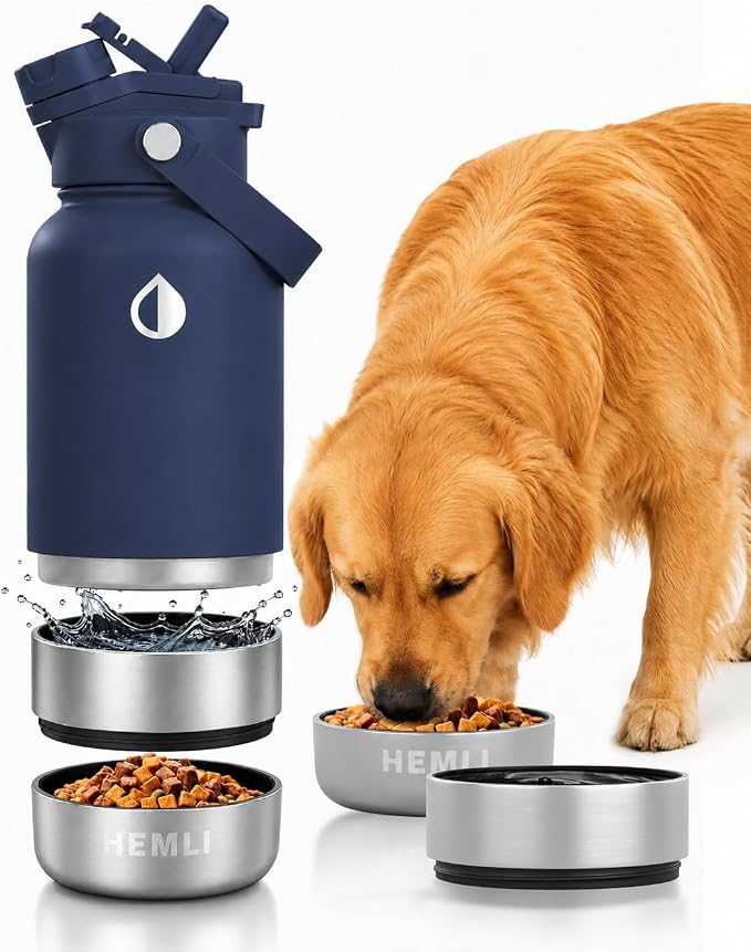 32 oz. Dog Water Bottle, Insulated Dog Travel Water Bottle, Stainless Steel Pet Water Bottle Dispenser Portable Food and Water Bowl for Dogs for Walking Dog Canteen Travel Kit