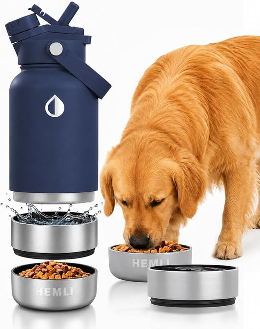 32 oz. Dog Water Bottle, Insulated Dog Travel Water Bottle, Stainless Steel Pet Water Bottle Dispenser Portable Food and Water Bowl for Dogs for Walking Dog Canteen Travel Kit