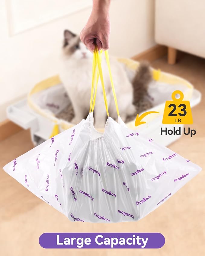 45 Count Automatic Cat Litter Box Liners Compatible with PetPivot AutoScooper 11/12 and Similar Open Top Self Cleaning Litter Box, Heavy Duty Cat Litter Bags Liners with Drawstring, 25.19" x 11.8"