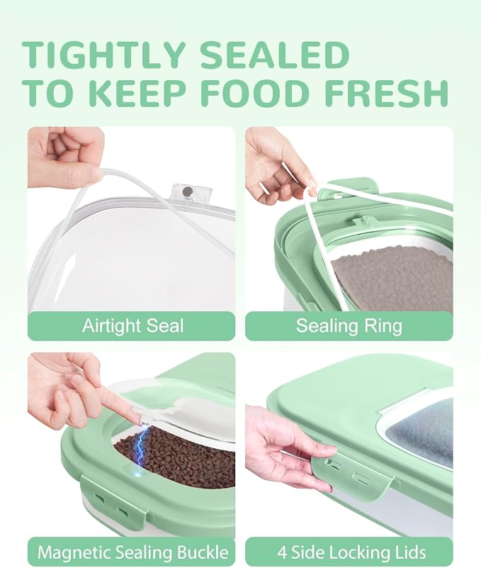 20-23Lbs Dog Food Storage Container Airtight,Collapsible Dog Food Container | Pet Food Storage with Double Airtight Seal & Magnetic Lid,Cat Food Container with Wheels for Easy Moving,Small Jar,Scoop