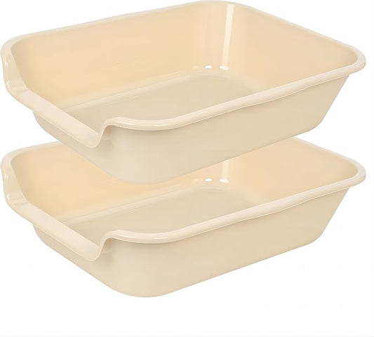 2 Pack of Extra Large Cat Litter Box (ABS Material), Low Entry Senior Litter Pen for Geriatric Kitty Big Cats, Jumbo Pet Safe Litter Boxes Tray for Pets Potty (Beach Sand, 20" L x 15.5" W)