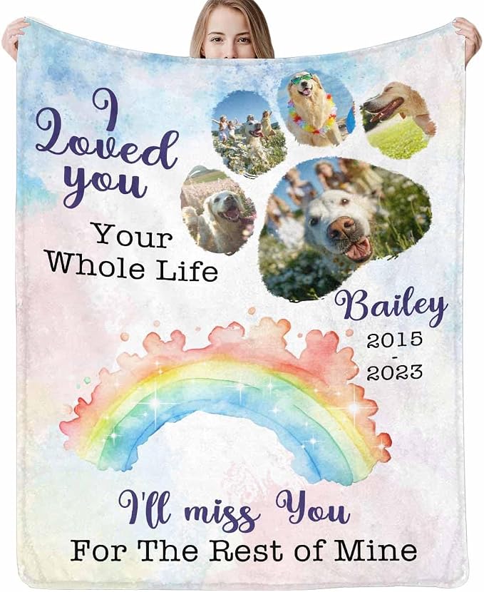 Artsadd Personalized Memorial Blanket with Pictures Pet Loss Sympathy Gift in Memory of Dog Cat Custom Photo Blanket