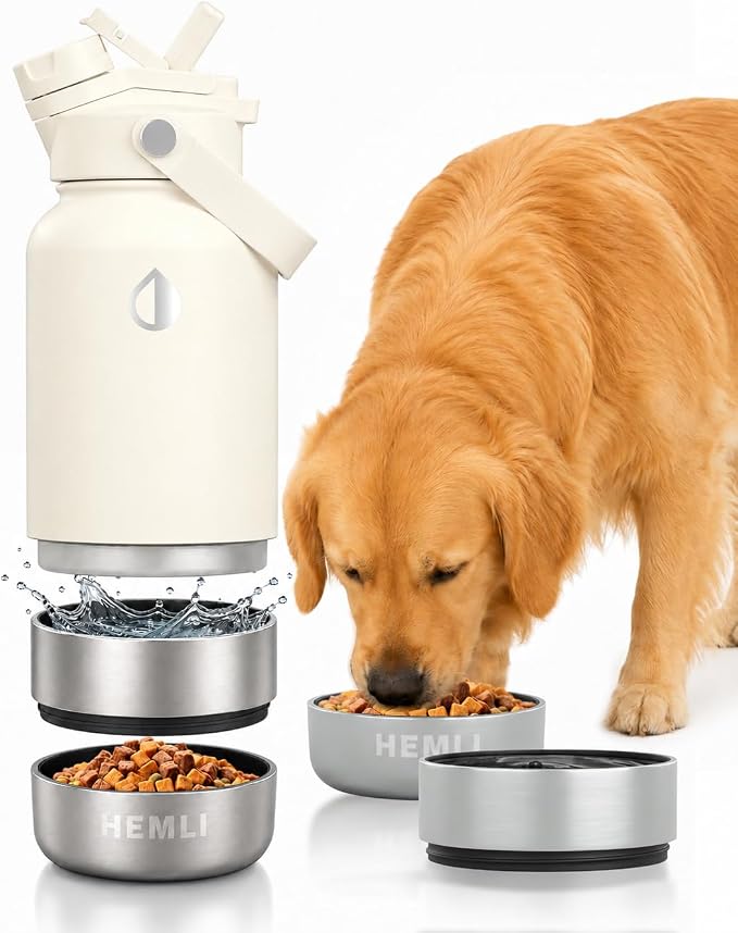 32 oz. Dog Water Bottle, Insulated Dog Travel Water Bottle, Stainless Steel Pet Water Bottle Dispenser Portable Food and Water Bowl for Dogs for Walking Dog Canteen Travel Kit